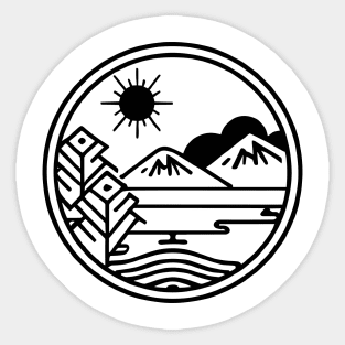 Lake, Tree, Sun And Mountains (002 Black) Sticker